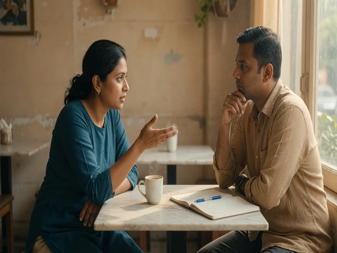 Referral sharing scene with an unbranded phone